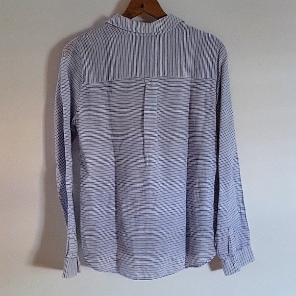 LANDS END | Linen Popover Blue White Striped Lace Up Top - Picture 9 of 12